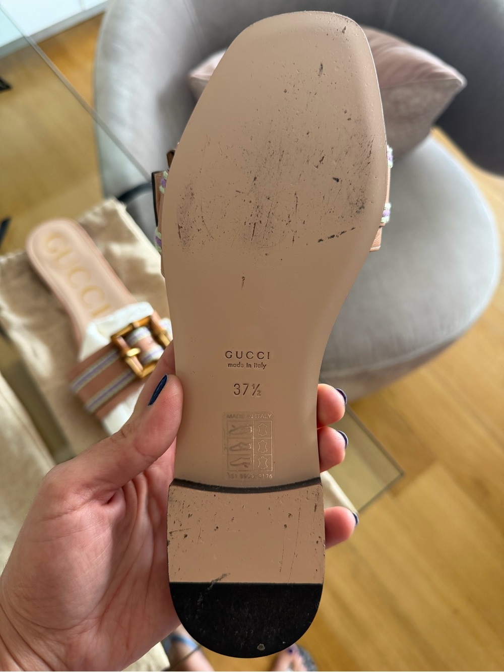 Gucci Blush Pink Bamboo Buckle Slide Sandals with Trim - Picture 4 of 9